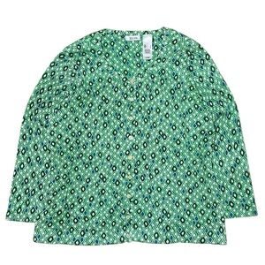 Funky Pattern Cottagecore Green and Blue Button Up Shirt